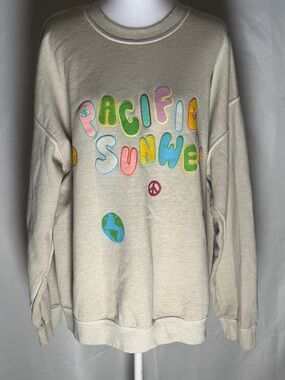 PacSun Cream Graphic Crewneck Sweatshirt with Retro Smiley Multicolor Print